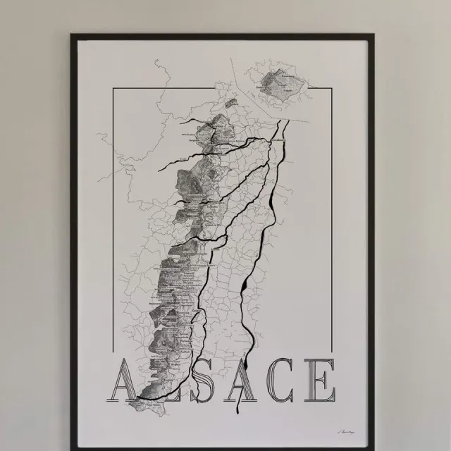 Brushery Poster wijnkaart - Alsace - Elzas - zwart wit zwartwit