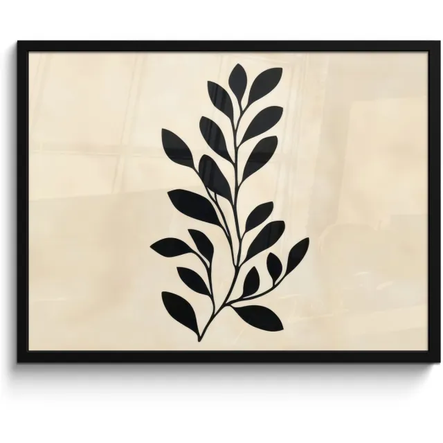 FrameYourWall Poster in lijst - Fotolijst 80x60 cm - Posters - Minimalistisch - Tak - Bladeren - Zwart - Posterlijst zwart - Decoratie - Wanddecoratie woonkamer - Muurdecoratie slaapkamer