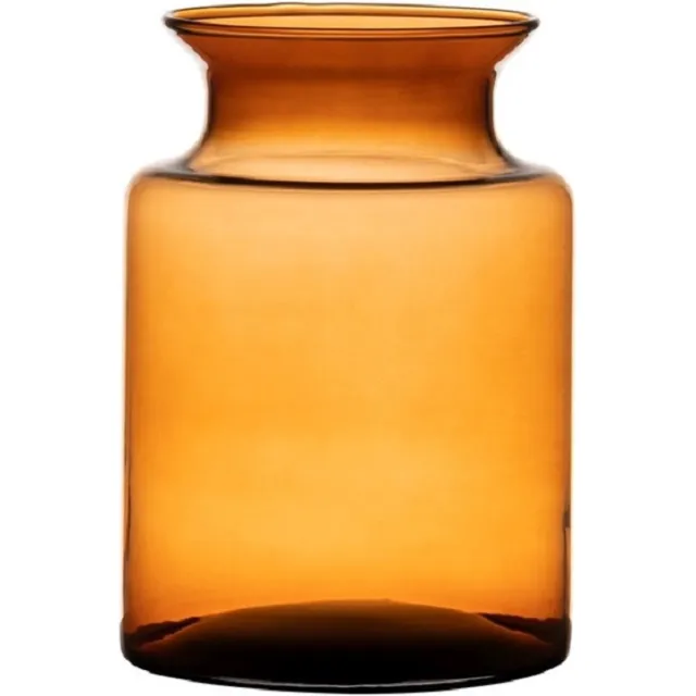 Hakbijl Glass melkbus vaas - amber - glas - D14 x H20 cm - bloemenvaas/boeketvaas