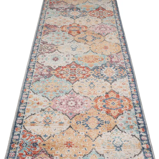 the carpet Palma – Indoor & Outdoor Vloerkleed – Weerbestendig & Onderhoudsvriendelijk – Patchwork met Oosters Motief – Multicolor – 80 x 300 cm patchwork met oosters motief in multicolor