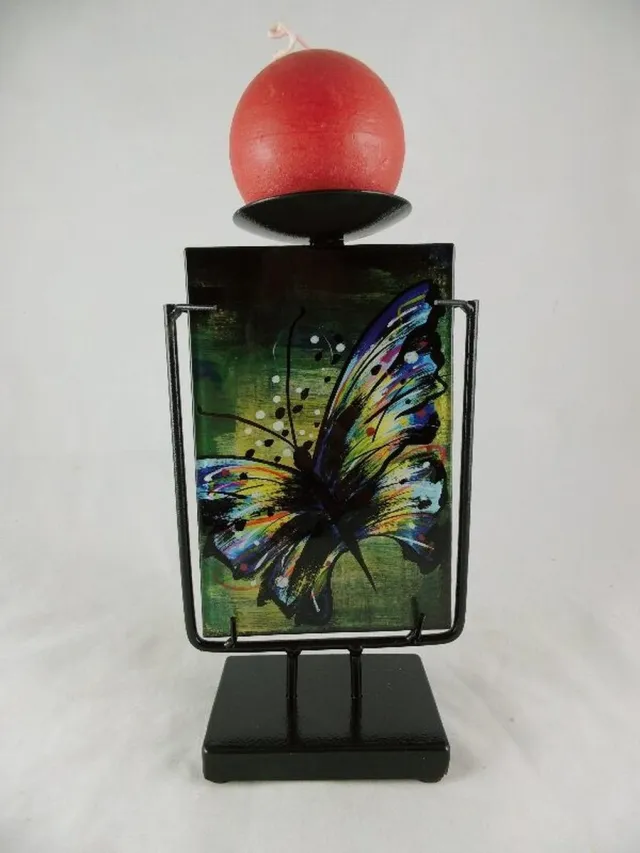 Sampaguita Glazen kandelaar - 24 cm hoog - kandelaar Butterfly - decoratief glaswerk Multicolor
