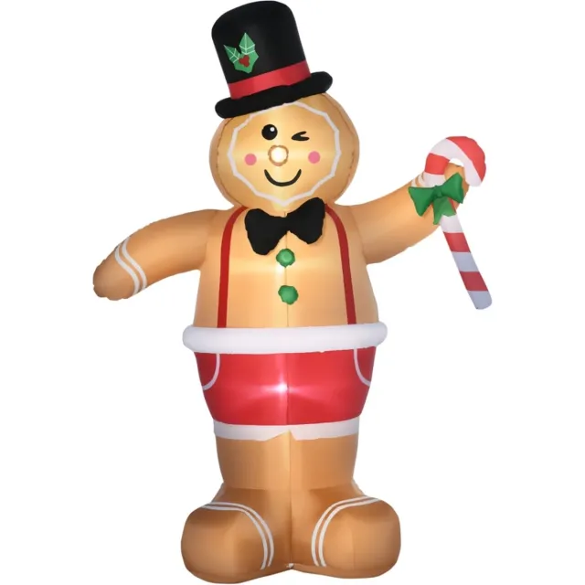 Zenzee Opblaasbare Gingerbread Man met LED-lamp - Kerst decoratie - Kerstversiering - Kerst - Kerstverlichting buiten - Kerstverlichting - 175 x 82 x 238 cm bruin