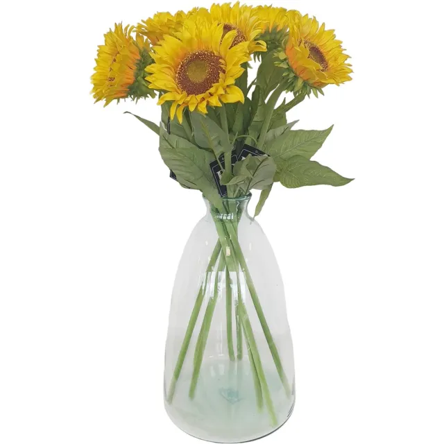 Bellatio Design Kunstbloem Zonnebloem boeket - Helianthus - 8x - 77 cm - kunst zijdebloem Geel
