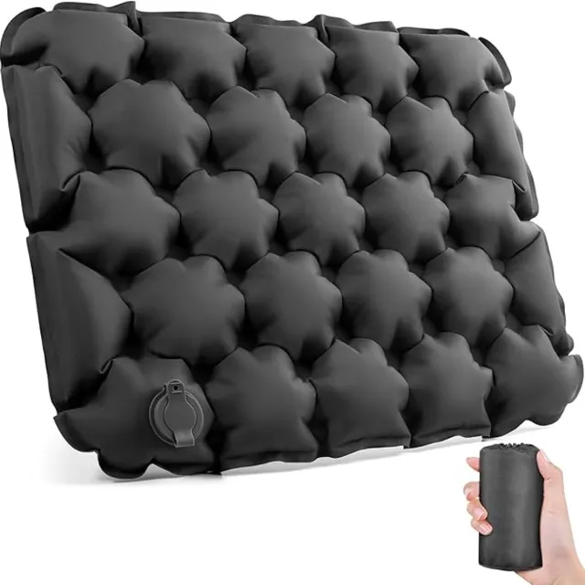 Mrilary Zwart Outdoor Vochtbestendige Opblaasbare Kussen - Lichte Zitkussen voor Camping, Reizen, Grond, Kantoor en Kont