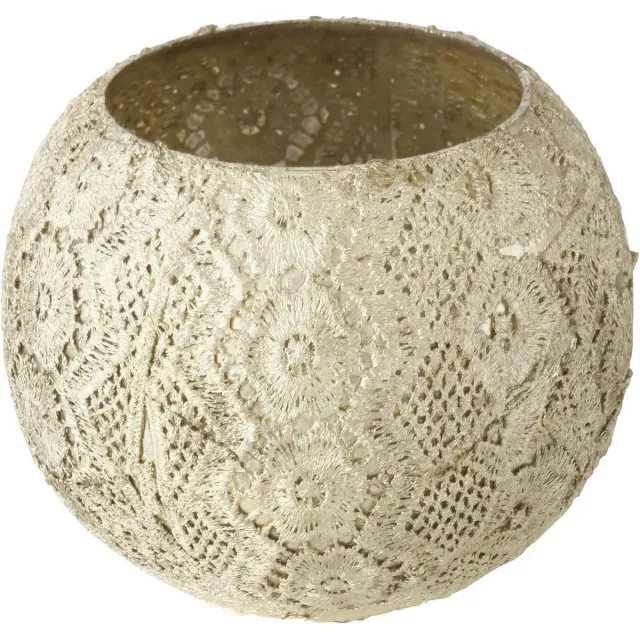 Deco by Boltze Kaarshouder - antiek look - zilver - 11 x 13 cm - Voor theelichtjes/waxinelichtjes