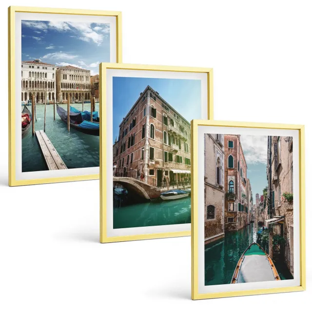 TULUP 4-Delige Schilderij Set - Uitzichten op Venetië met kanalen en stedelijke architectuur. - 40 x 60 cm - Muurdecoratie - Interieur Decoratie - Decoratieve Schilderijen Gouden lijst
