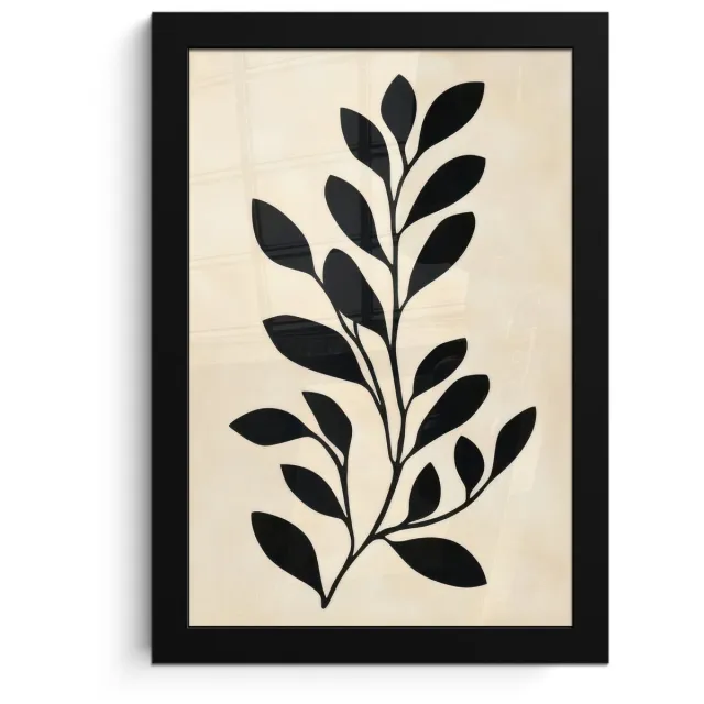 FrameYourWall Poster in lijst - Fotolijst 20x30 cm - Posters - Minimalistisch - Tak - Bladeren - Zwart - Posterlijst zwart - Decoratie - Wanddecoratie woonkamer - Muurdecoratie slaapkamer