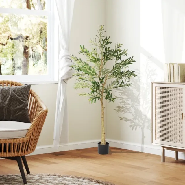OKWISH Kunstplant Olijfboom 150 Cm Realistische Uitstraling Met 720 Bladeren Groen Voor Binnen Decoratie In Stevige Pot Zonder Onderhoud Green