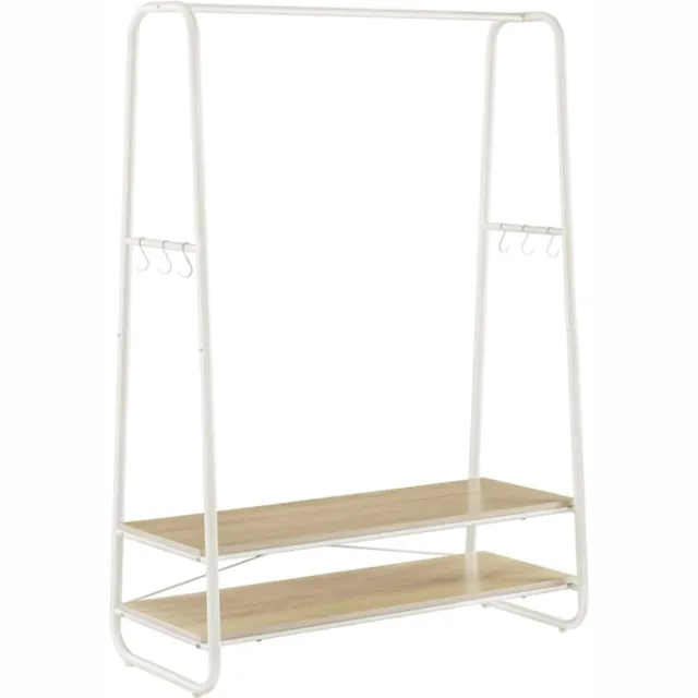 MAZAZU MIRA Home Kledingrek - Kapstok met 2 planken en 6 haken - Garderobe - Wit/eiken - 45x100x160 cm