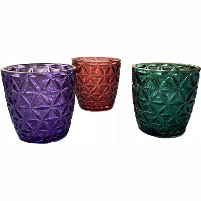 smukee Set van 3 Glazen Kandelaars - Decoratief en Stijlvol Paars, Bordeaux, Groen