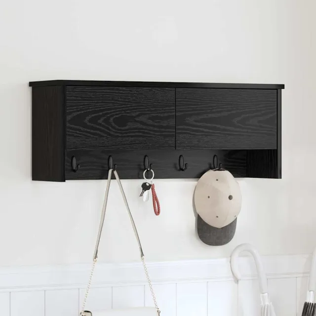 vidaXL Wandgemonteerde kapstok Zwart Eiken 80 x 20 x 30 cm