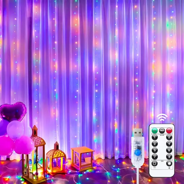 Huttutu LED Lichtsnoer - 3x3 meter - 300 LED's - USB met Afstandsbediening - Waterdicht - 8 Modi - Voor Halloween- en Kerstdecoratie - 1 stuk - Gekleurd licht