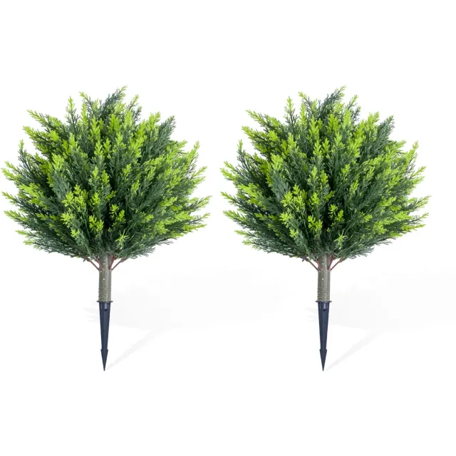 HOERFURIY Kunstplanten met Grondpen - Set van 2 Groene Nep Planten 65 x 45 cm - Voor Tuin, Balkon, Terras en Perk - Blijven Jaarrond Groen