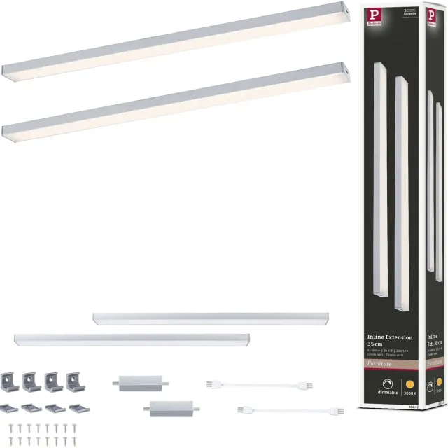 Paulmann LED-onderkastverlichting Inline Uitbreidingsset 3000K dimbaar 2x4W 350x26 mm 2x350lm 24V Chroom mat