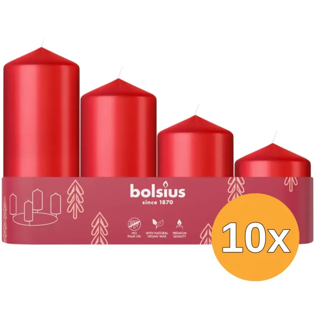 Bolsius 10x Bolsius Stompkaars Assorti Tray 4 Delicate Red (1 stuk) Rood