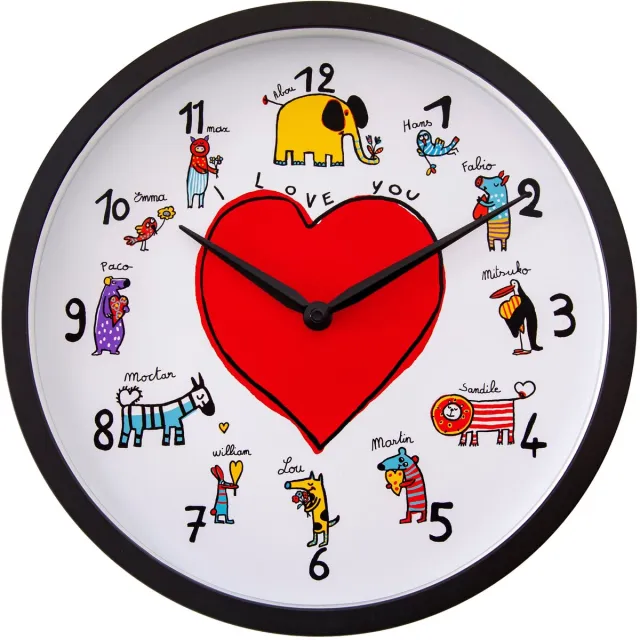 NeXtime Wall clock-30 cm-Plastic-Black/White-'LoveZoo' Wit