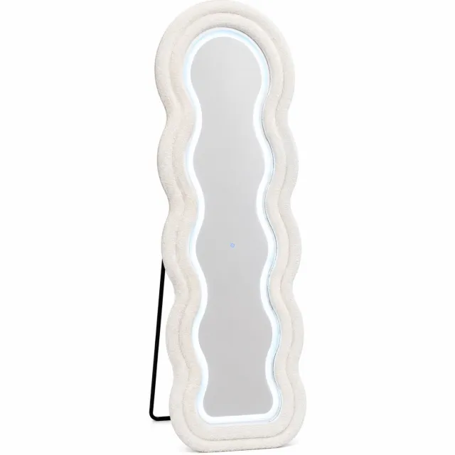 Decovibe Organische Staande Spiegel 170x60 cm – Witte Teddy Passpiegel met Dimbare LED Verlichting – 3 Lichtkleuren – Touchbediening – Wandspiegel- passpiegels met verlichting Organische Teddy wit