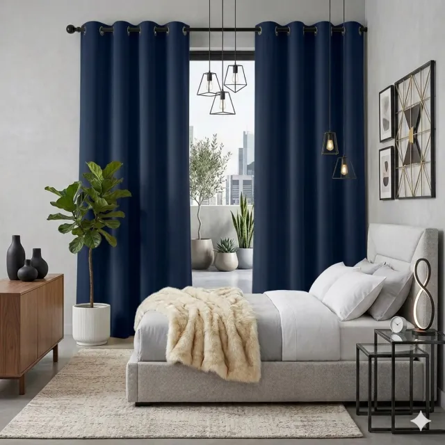 Maison Elara Verduisterende Gordijnen met Ringen – Set van 2, Thermisch Isolerend, 117x229 cm, Marineblauw