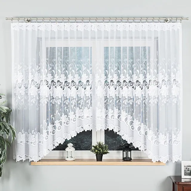 Markizeta KASJANA - Jacquard Gordijn - 400x160 cm - Wit - Florale Woondecoratie