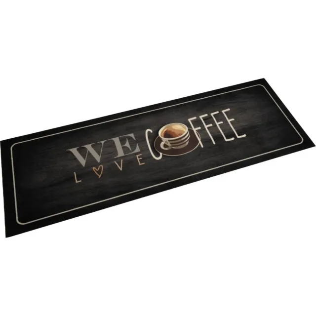 vidaXL Keukenmat wasbaar koffietekst 60x180 cm fluweel Zwart