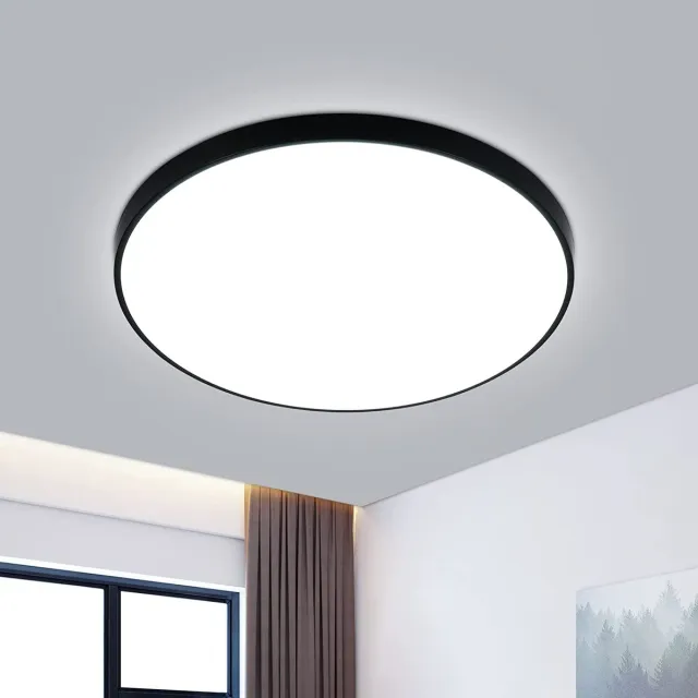 Riserva LED Plafondlamp Rond - 24W - 2700 lm - 6500K Koud Wit - Ø27 cm - Zwarte Spatwaterdichte LED Plafondlamp voor Badkamer, Keuken en Woonkamer