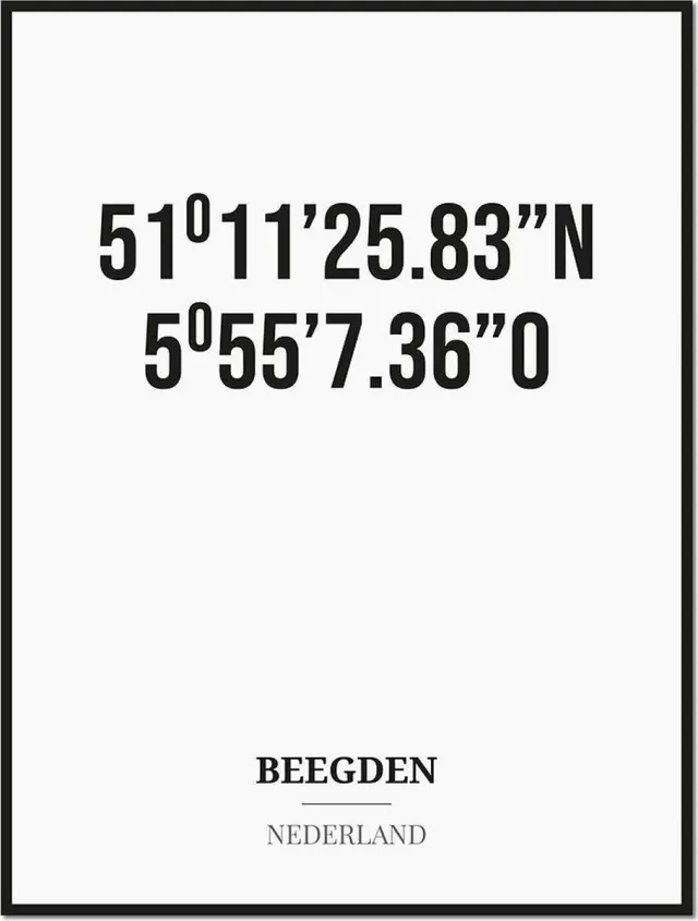 Studio216 Poster/kaart BEEGDEN met coördinaten zwart, wit