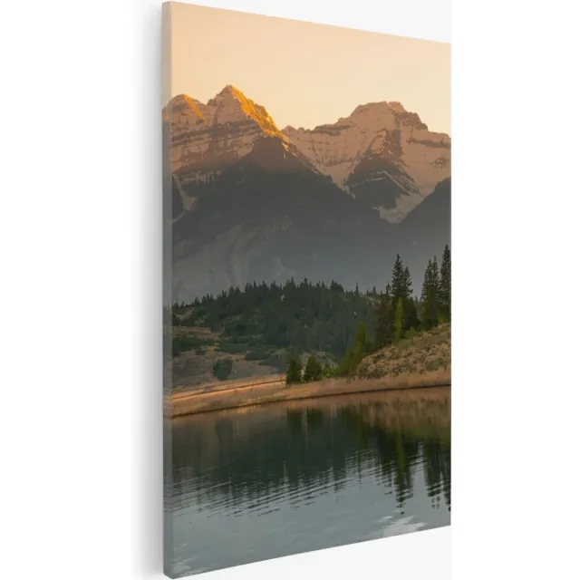 Saammp Canvas Schilderij - Meer tussen de bergen - Landschap - Natuur - 30x45 - Foto op canvas - Wanddecoratie - Muurdecoratie Woonkamer - Slaapkamer decoratie - Canvas Print Multicolor