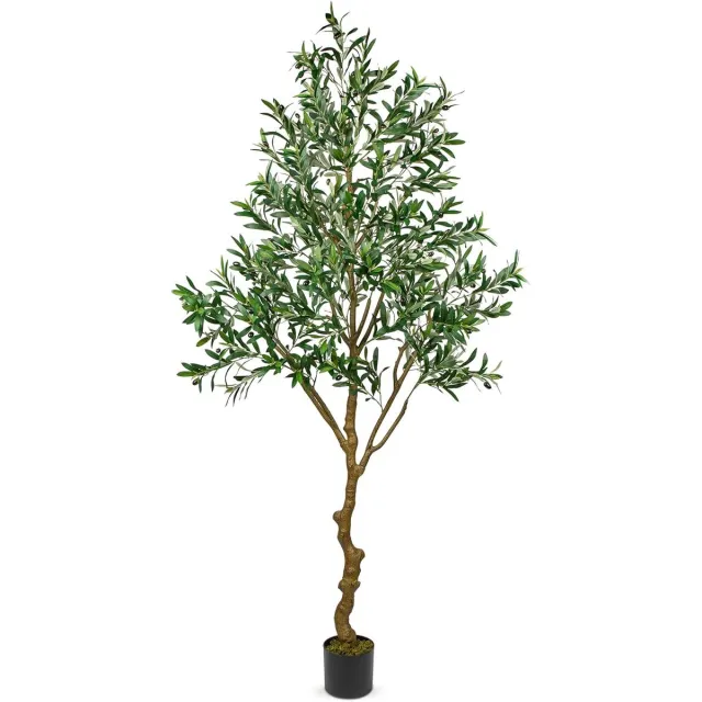 MELVRA Kunstmatige Olijfboom - Kunstplant - 210 cm - Grote Kunstboom in Pot - Realistische Olijfplant voor Binnen - Interieurdecoratie - Onderhoudsvriendelijke Plant - Mediterrane Sfeer - Hoogte 2.1 Meter - Levensechte Olijfboom - XL Kunstplant