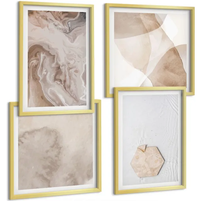 TULUP 4-Delige Schilderij Set - Abstracte vormgeving geïnspireerd door de natuur. - 40 x 40 cm en 40 x 60 cm - Muurdecoratie - Wanddecoratie - Slaapkamer - Moderne Wanddecoratie Gouden lijst