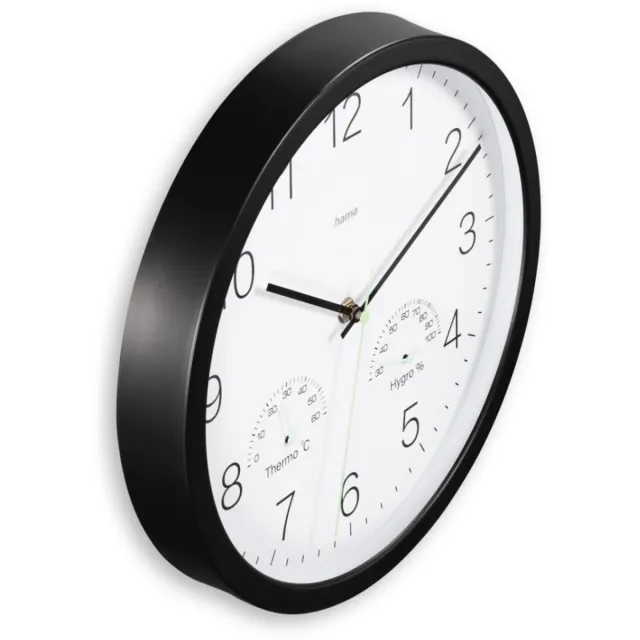 Hama wandklok- Santorini- Tikt niet - Thermo-/ygrometer- Zwart Zwart, Wit