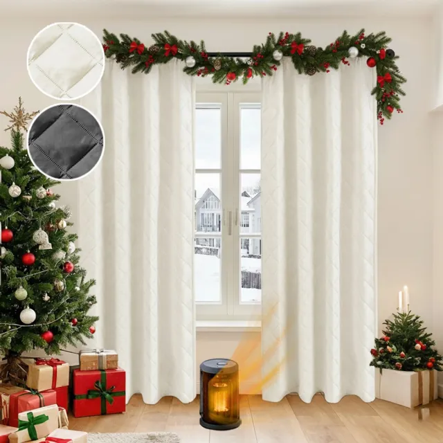 MUPOO Isolerende Thermische Gordijnen Kant en Klaar 280gsm met Plooiband-Verduisterend 50%-6-in-1 Ophanging-Gewatteerde Zware Stof-Thermisch Isolerend-Kreukbestendig&Wasbaar-Gratis Tieback-Voor Raam,Deur&Serre-Beige-140x260cm beige-1 stuck