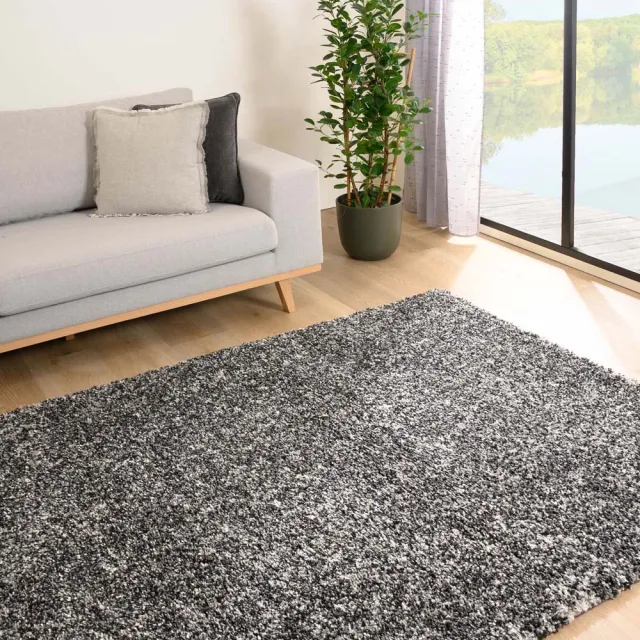 Tapeso Hoogpolig vloerkleed - Blend zwart/grijs 120x170