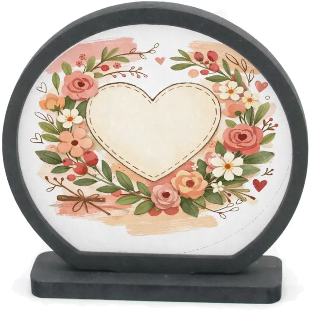 Mr Cadeautjes Houten fotolijst rond met MDF inleg - design Een romantische bloemenkaart met een zachte seizoenssfeer en | cadeau Wit