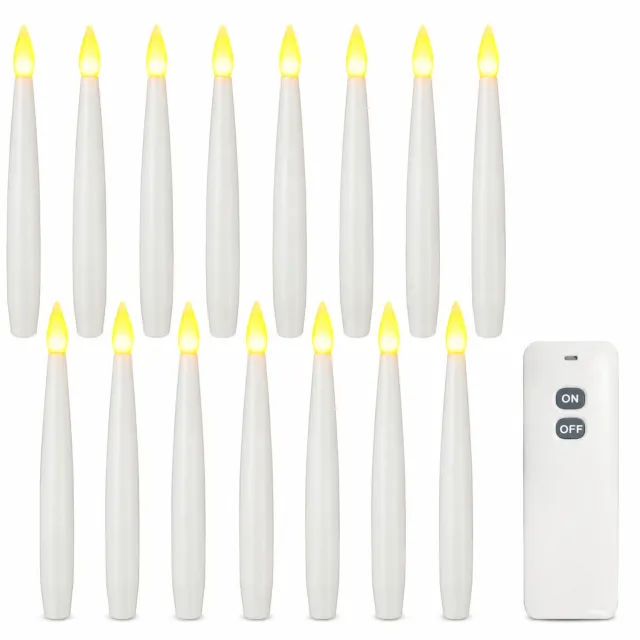 SWGOTA led kaarsen, set van 15, wit met warmgele vlamvormige verlichting, zwevende decoratie met aan-uitafstandsbediening
