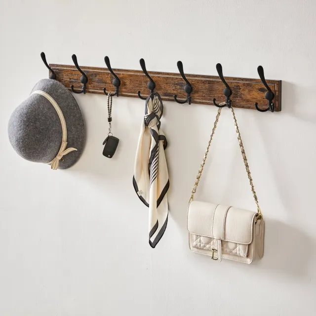 Signature Home Wandkapstok met 21 Haken - Kapstok - Muur Kapstok - Industriële stijl - Houten/Metaal - Bruin/Zwart - 81,7 cm Bruin - Zwart