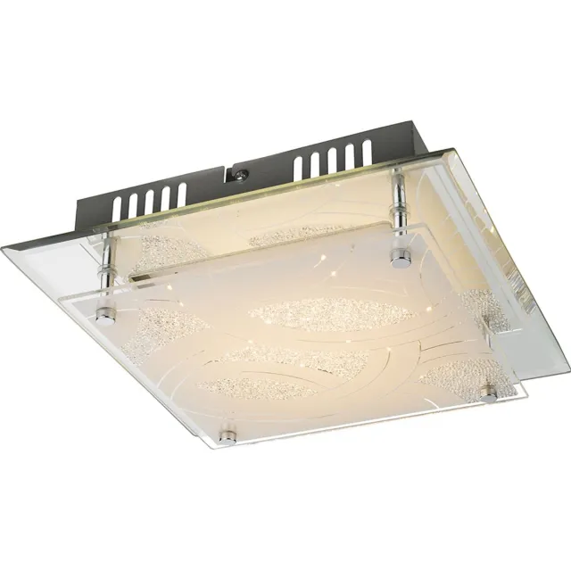 Globo Lighting Plafondlamp Woonkamerlamp 1 vlam gesatineerd glas, metaal, 1x LED, metaal, LxH 26x7,6 cm Wit