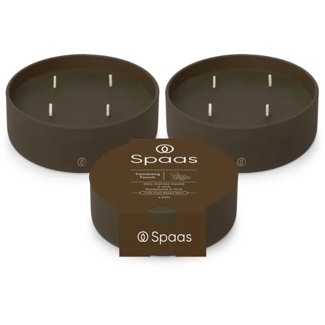 Spaas Glow Geurkaars in glas - Set van 3 kaarsen - Sandelhout en Irisolie - circa 20u - Twinkling Touch kaki