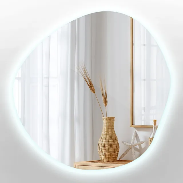 TULUP LED Spiegel - Spiegel Led Verlichting - 68 cm x 67 cm - Asymmetrische Spiegel - LED-spiegel voor Gang - Koel Wit 6500K - Spiegel Met LED Verlichting - Moderne LED Wandspiegel