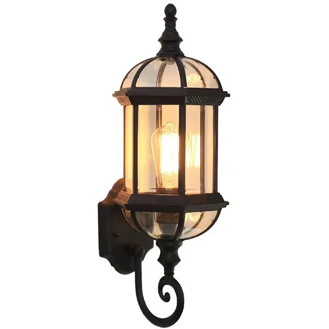 Homezo wandlamp - Klassiek - Transparant glas - Zwart - Buiten - Binnen - Decoratieve details - IP45-bescherming - E27-fitting