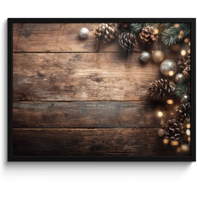 FrameYourWall Poster in lijst - Fotolijst 70x50 cm - Posters - Kersthoekdecoratie - Dennenappels - Lichtjes - Posterlijst zwart - Decoratie - Wanddecoratie woonkamer - Muurdecoratie slaapkamer - Kerstversiering - Kerstdecoratie voor binnen - Kerstmis