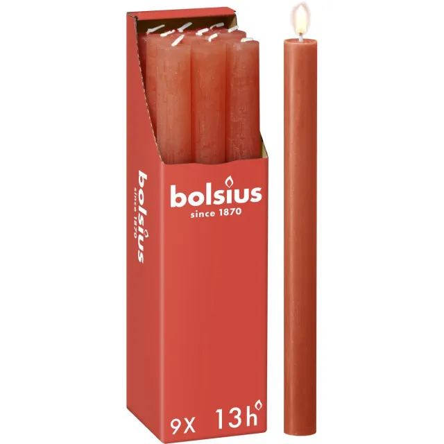 Bolsius Rustieke Dinerkaarsen - Oranje - 9 stuks - 13 branduren - 27 cm - Halloween