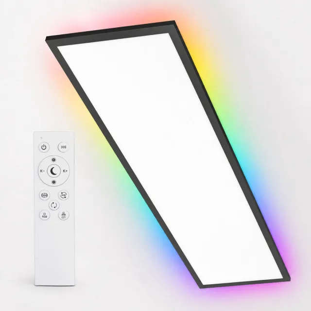 Oraymin LED Plafondlamp 120x30 cm Zwart – 40W 4400LM – RGB Backlight – Dimbaar – 3000K-6500K – Afstandsbediening
