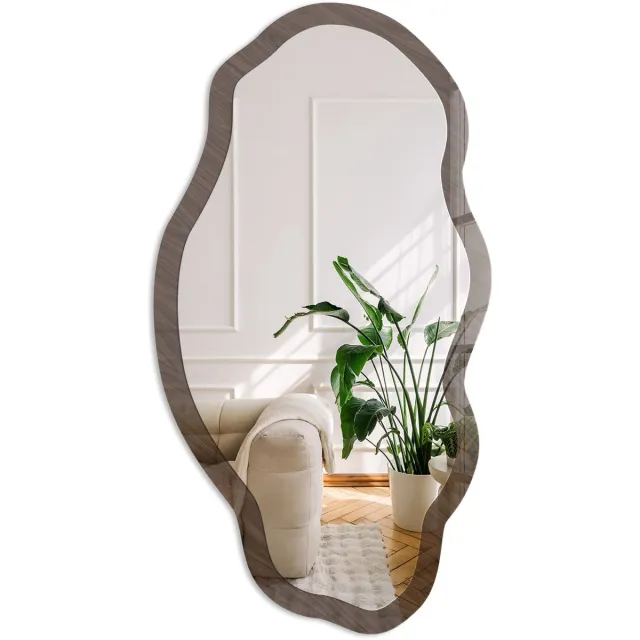 Coloray Donker Hout Spiegel - Bruin Strakke Rechthoekige Spiegel - Organische Spiegel - Woonkamer - Klassiek - 45x90 cm - Totale afmeting 52x97 cm Donker Houtpatroon, Bruin