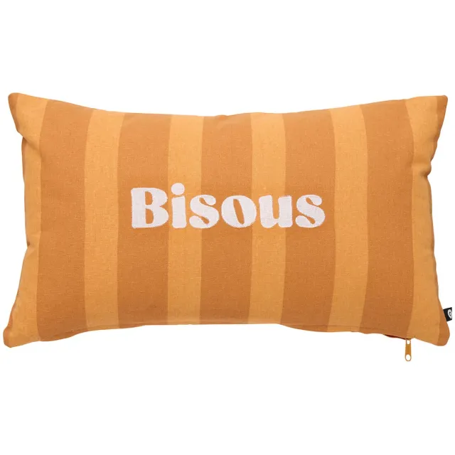 Atmosphera Créateur d'intérieur® Rechthoekig kussen van katoen met strepen en de tekst „bisous“ Ocre