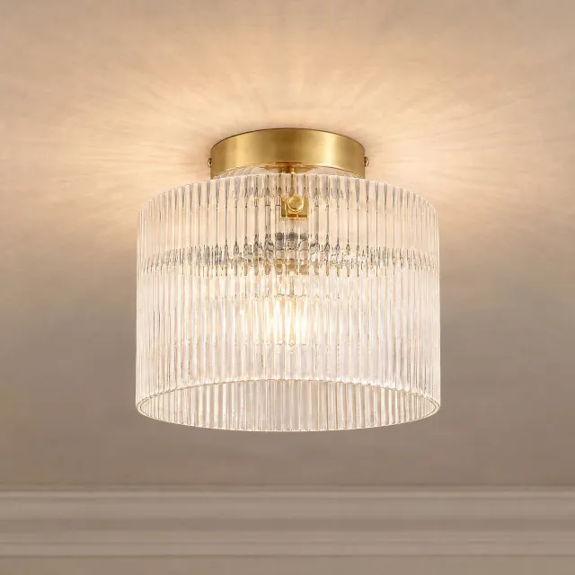 Lucande plafondlamp - 1licht - Glas, metaal - H: 20.5 cm - E27 - transparant, messing