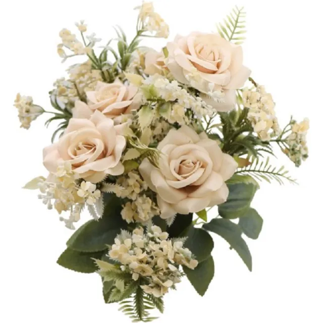 CHAKS Rozen kunstbloemen boeket - 5x - ivoor/zalm kleurig - H41 cm Ivoorwit