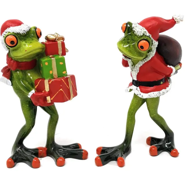 Ibenzoa Set van 2 Decoratieve Kerstman Kikkers - H. 15 cm groen