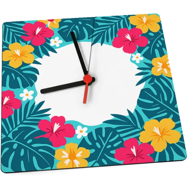 Mr Cadeautjes Klok 19 x 19 - design Fris botanisch herhaalpatroon met een speels centraal labelv | cadeau Wit
