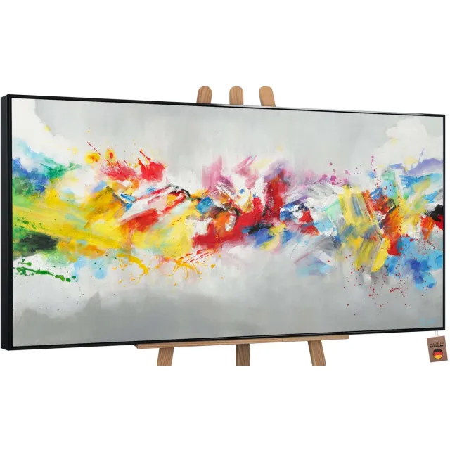 YS Canvas schilderij groot handgeschilderd kleurrijk leven abstract levensvreugde – YS-Art Gallery – Vrolijke wanddecoratie voor woonkamer – Modern schilderij voor hal en kantoor Black