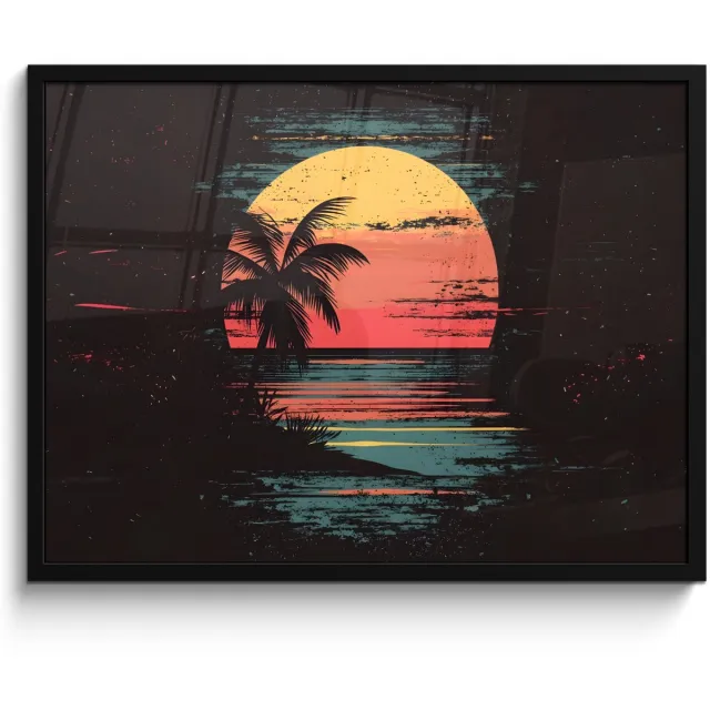 FrameYourWall Poster in lijst - Fotolijst 70x50 cm - Posters - Strand - Minimalistisch - Zon - Oranje - Posterlijst zwart - Decoratie - Wanddecoratie woonkamer - Muurdecoratie slaapkamer